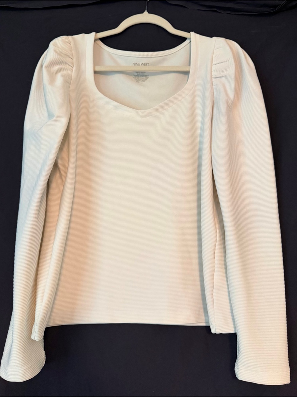 Nine West Cream Long-Sleeve Top with Subtle Puff Shoulders